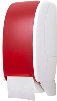 WB Toilettenpapierspender aus ABS Kunststoff, weiss/rot mit eingebauter Abrollbremse.