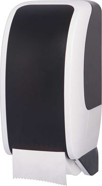 WB Toilettenpapierspender aus ABS Kunststoff, weiss/schwarz mit eingebauter Abrollbremse.