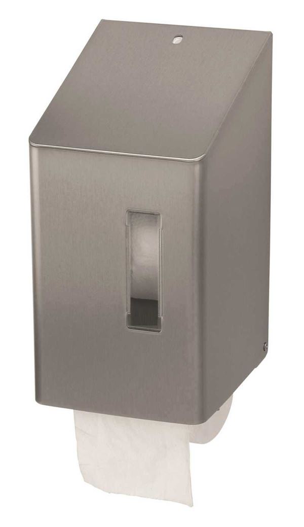 Hochwertiger und robuster Toilettenpapierspender für 2 Standardrollen aus Edelstahl mit Anti-Fingerprint-Beschichtung.