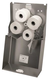 Hochwertiger und robuster Toilettenpapierspender für 4 Standardrollen aus Edelstahl mit Anti-Fingerprint-Beschichtung.